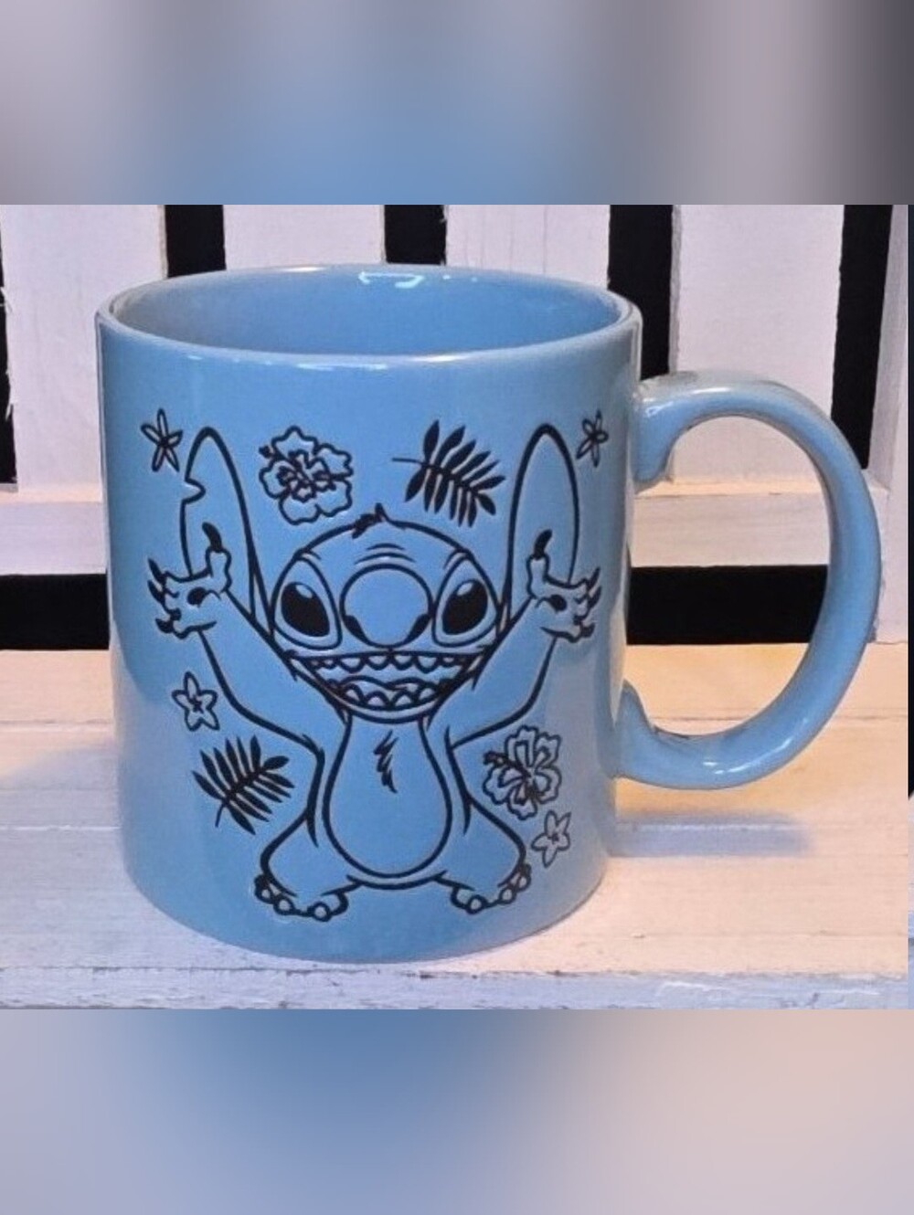 ♥New! Disney Lilo & Stitch Ceramic Mug - Light Blue Tropical Hibiscus Design.